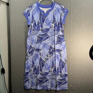 Stan Herman The Hamptons Petite 100% Cotton V-Neck Caftan Ocean/Palm Size PXS